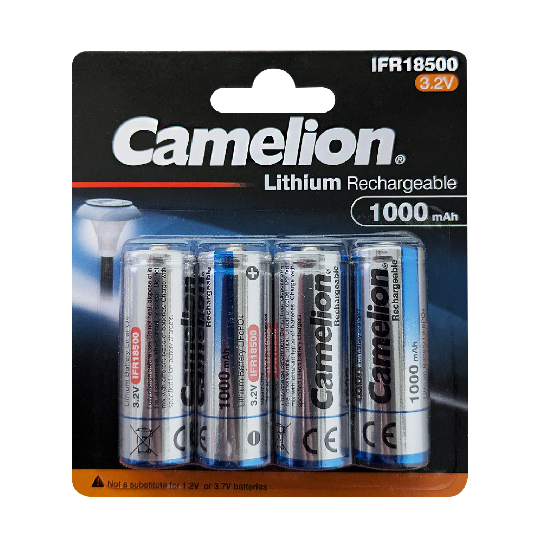 Camelion IFR18500 Lithium Iron Phosphate Rechargeable Battery 1000mAh Blister Pack of 4